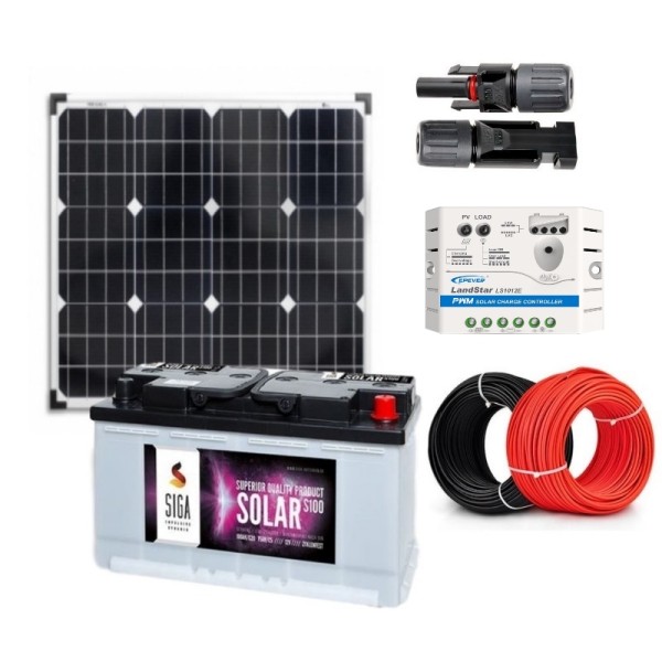Solarni komplet 50W + regulator 10 A z dodatki