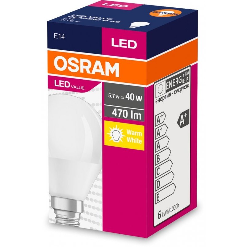 ŽARNICA LED OSRAM E14 40W = 5,5W- topla bučka